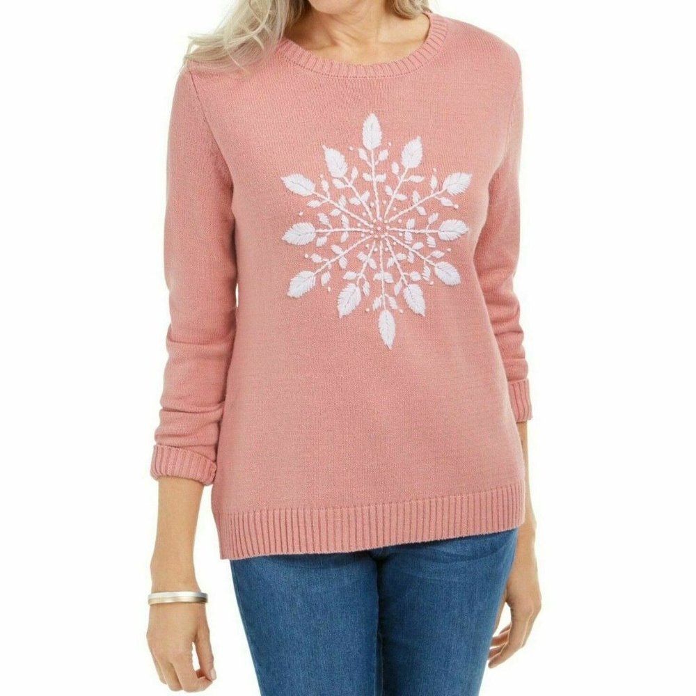 Karen Scott Tea Rose Snowflake Sweater